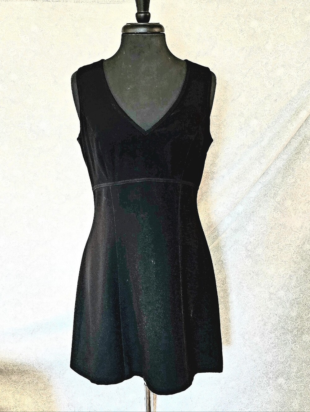 VTG 90s Bebe San Francisco Black Velvet Mini Dress 12 Minimalist LBD Made in USA